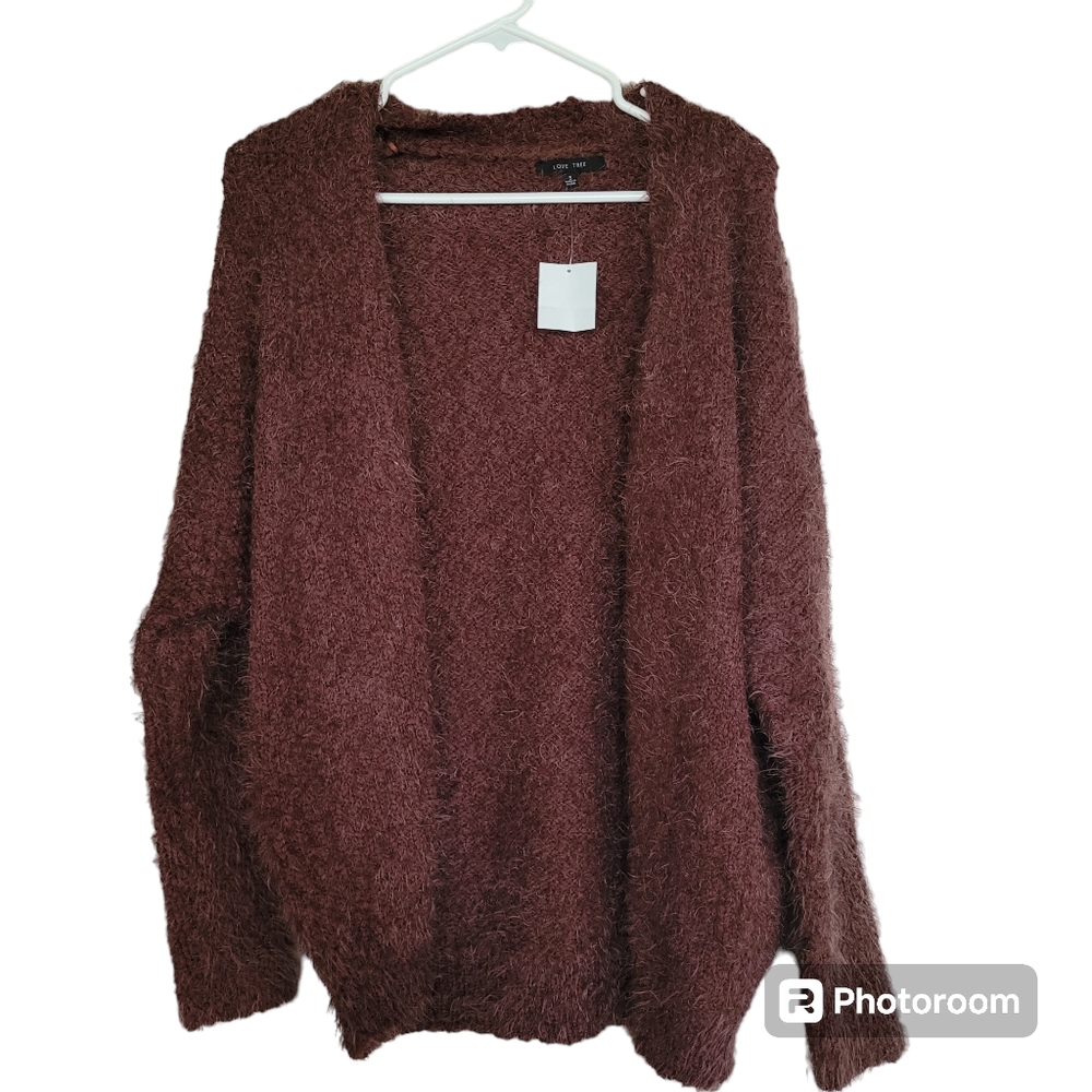 Brown Love Tree Eyelash Cardigan Size Small